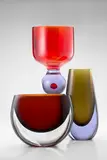Antonio da Ros, Rare Ovale Bocca Stretta Vase and Bowl, for Vetreria Gino Cenedese, amber and olive green sommerso glass