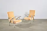 Alberto Gambetta, Rare Pair of Adjustable Armchairs, for Luberto, nickel plated tubular brass, upholstery