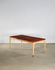 Dining Table by Tommi Parzinger, for Parzinger Originals, brass, sycamore, mahogany, offered Dec 2019