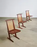 George Nakashima, Set of Six Conoid Chairs, American black walnut, hickory spindles, ink mark 'Bell' to underside of seats