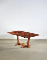 Conoid Dining Table by George Nakashima, American black walnut, with three rosewood butterflies, two free edges and one fissure with sap-grain detail, black ink , sold Dec 2019