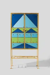 Elizabeth Garouste, Arlequin Cabinet, gilt iron, glazed ceramic, ebonized wood
