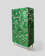 Roberto Rida, Unique Minosse Cabinet, maple, brass, applied with period mirror glass by Barovier & Toso and Seguso, branded 'R