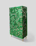 Roberto Rida, Unique Minosse Cabinet, maple, brass, applied with period mirror glass by Barovier & Toso and Seguso, branded 'R