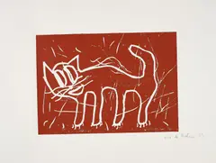 André Butzer, Katze, 2009, Farblinolschnitt auf Velin