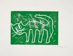 André Butzer, Katze, 2009, Farblinolschnitt auf Velin