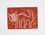André Butzer, Ohne Titel (Katze), 2009, Farblinolschnitt (Handabzug) auf Velin