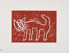 Katze by André Butzer, 2009, Farblinolschnitt auf Velin, sold Mar 2023