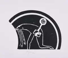 f-Schlüssel im Holz (Aus: 6 Schlüssel im Holz) by Felix Droese, 1995, Farbholzschnitt auf dünnem Velin, sold Jan 2023