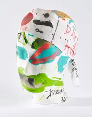 Jonathan Meese, Bruzzzelee Shingshangscheu II, 2009, 2-teiliges Multiple. Styropor, collagiert und übermalt und beschriftetes Baumwoll-Stirnband