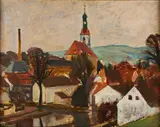 Kurt Haase-Jastrow, "Grossschönau in Sachsen bei Zittau", 1925, Öl auf Holz