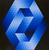 Victor Vasarely, Gestalt Blau, 1970, Farbserigrafie auf Karton