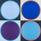 Lothar Quinte, Corona 60 hellblau/dunkel, Corona 70 violett/hell, Corona 60 blau/hell und Corona 60 grau/schwarz, 1972, Jeweils: Farbserigrafie auf Karton