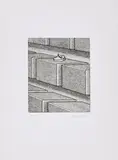 Konrad Klapheck, Patience (früher: Schnellelement auf Terrassen), 1979, Radierung auf Bütten, eingelegt in einen Ausstellungskatalog der Galerie Lelong, Paris