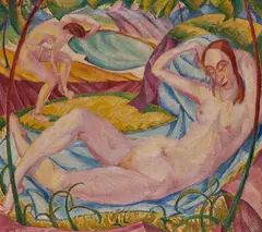 Hermann Mühlen, Liegende Akte, 1920, Mischtechnik auf Leinwand