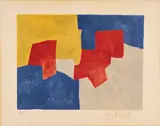 Serge Poliakoff, Komposition in Blau, Grau, Rot und Gelb, 1966, Farblithografie auf BFK RIVES (Wasserzeichen)