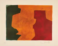Serge Poliakoff, Komposition in Grün, Orange und Burgunderrot, 1966, Farblithografie auf RIVES (Wasserzeichen)