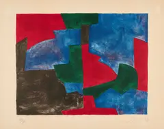 Serge Poliakoff, Komposition in Grün, Rot und Blau, 1966, Farblithografie auf BFK RIVES (Wasserzeichen)
