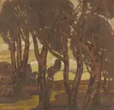 Ludwig Dill, Flusslandschaft mit Birken