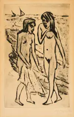 Nach dem Bade by Max Pechstein, 1922/23, Kaltnadel auf Simili-Japan, sold Oct 2023