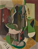 Oskar Moll, "Stilleben in Grau" (Komposition "Gelbes Blatt"), 1930, Öl auf Leinwand