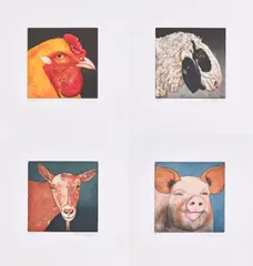 Karin Kneffel, Tierköpfe, 2006, Mappe mit 12 Farbradierungen auf Zerkall Bütten