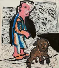 Karel Appel, "Woman with dog I", 1983, Öl auf Leinwand