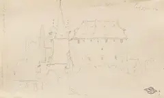 Die Kaiserburg in Lauf an der Pegnitz by Carl Spitzweg, Bleistiftzeichnung auf Papier, sold Nov 2022