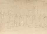 Carl Spitzweg, Das Nordportal von St. Jakob in Regensburg, auch "Schottenportal" genannt, Bleistiftzeichnung auf Papier