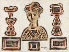Ohne Titel by Bruno Goller, 1992, Öl auf Karton, sold Nov 2022
