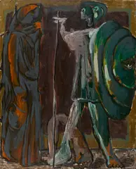 Markus Lüpertz, "Der Abschied oder das <br />grüne Schild", 1987, Öl auf Leinwand