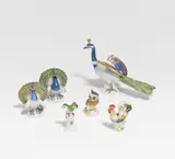 6 Miniaturvögel by Meissen, Porzellan, farbig staffiert, sold Jan 2023