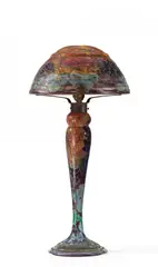 Cristallerie Daum, Lampe  'Vigne en automne', 1900-1914, Farbloses Glas mit milchig weißen, violetten und gelben Pulvereinschmelzungen