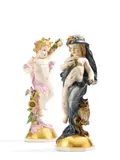 Allegorien "Der Tag" und "Die Nacht" by Meissen, Vor 1924, Porzellan, farbig und gold staffiert, sold Nov 2022