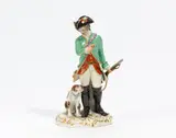 Jäger mit Flinte und Hund by Meissen, 20.Jh, Porzellan, farbig und gold staffiert, sold Nov 2022