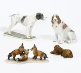 Rosenthal, 2 große Jagdhundfiguren, Welpe und spielende Fuchsjunge