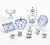 Kaffeeservice "Strohblume" für Sechs Personen by Royal Copenhagen, 20.Jh, Porzellan, unterglasurblaues Dekor, sold Jan 2023