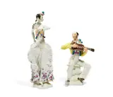 Spanische Tänzerin und Spanier mit Laute by Meissen, 20. Jh, Porzellan, farbig und gold staffiert, sold Nov 2022