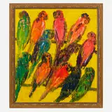 Lories by Hunt Slonem, 2017, oil on panel in artist's frame, sold Apr 2024