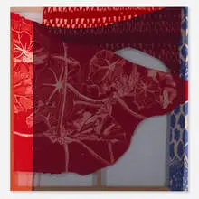 Lauren Luloff, Shadow Begonia (with Red Triangles), 2015-16, bleached bed sheets, fabric