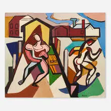Joseph 'Jo' Lambert Cain, Persons on Pier, 1948, oil on Masonite