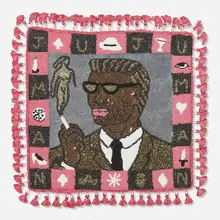Alison Saar, Ju Ju Man, 1985, sequins, beads, fabric, tassels