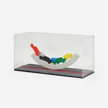 Lloyd Hamrol, Uptown Rocker maquette, 1986, enameled steel, concrete, painted wood in artist's display case