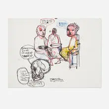 Me estoy volviendo una vieja calva y loca by Carlos Quintana, 2011, ink and charcoal on paper, sold Apr 2024