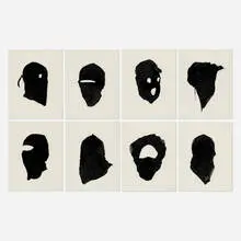 8 Untitled Portraits by Adam Helms, 2006, ink on Mylar, sold Jun 2025
