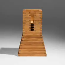 Jackie Ferrara, 274 Amyzip (sculpture and drawing), 1984, stained poplar; colored pencil and ink on graph paper