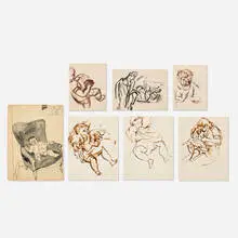 Ben Shahn, Seven figure drawings, ink on paper