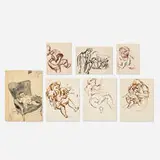 Ben Shahn, Seven figure drawings, ink on paper