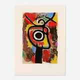 Cartones 25: Personnage et oiseau by Joan Miró, 1965, pochoir in colors, sold Jul 2023
