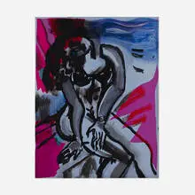 Mira Dancy, Transpose Me / Blue, 2017, hand-painted ink and acrylic on archival pigment print